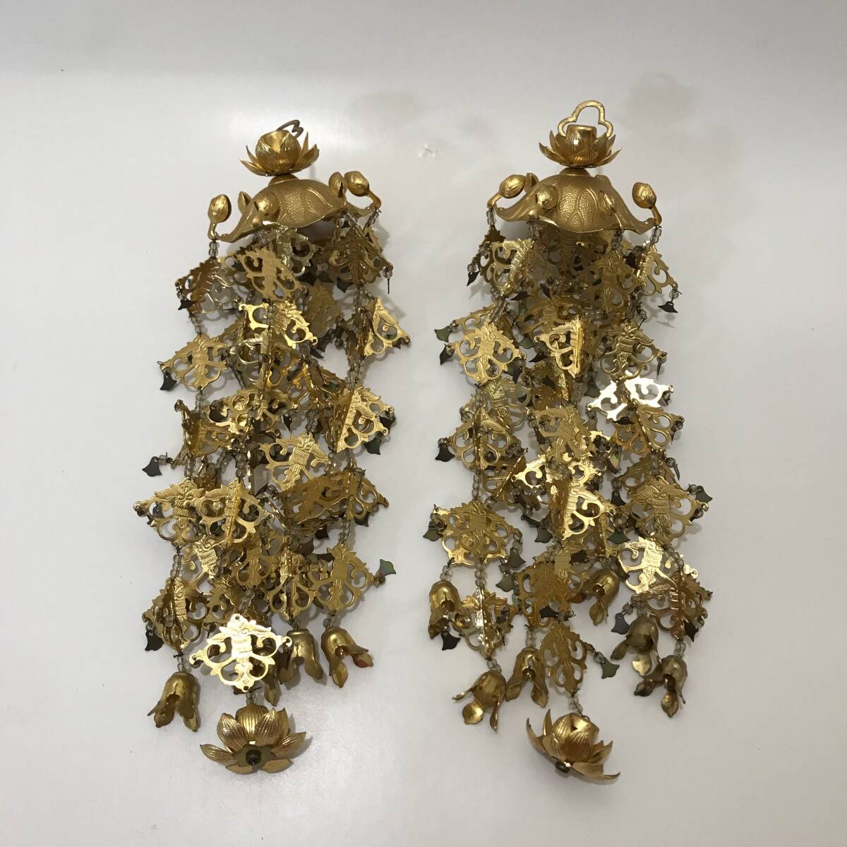 仏具 吊り灯篭・瓔珞 一対 蓮笠 仏壇 装飾品★K2956T4拍卖