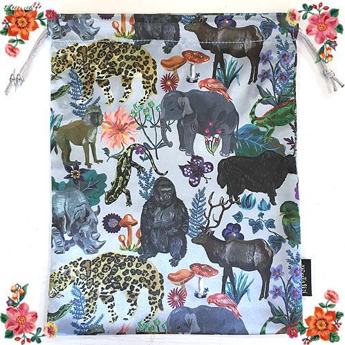 【ナタリー・レテ】サテン・ドローストリングポーチ ジャングル 旧柄 野生動物たちの巾着 Nathalie lete france paris 拍卖