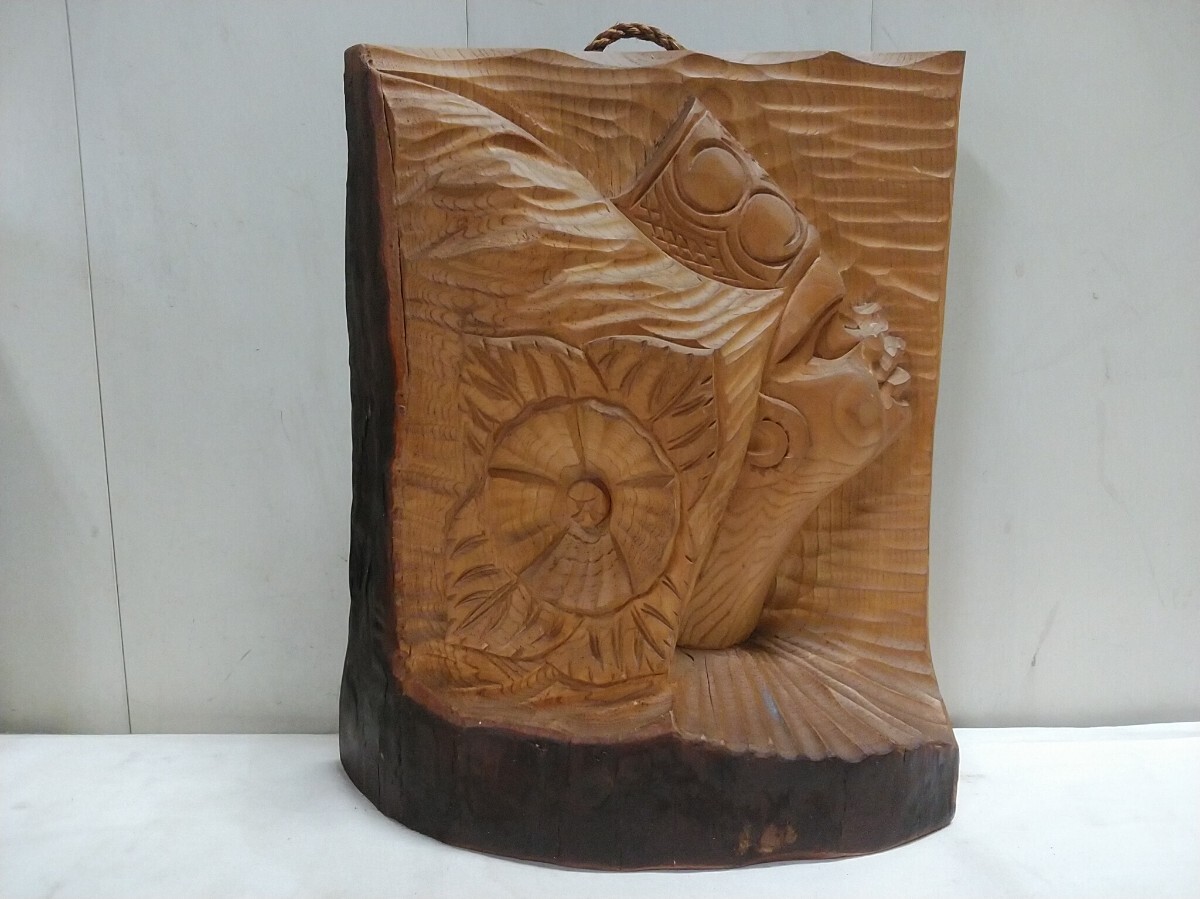 アイヌ 木彫り 置物 壁掛け【 32×12×高38.5cm 】長期保管在庫品 インテリア 拍卖