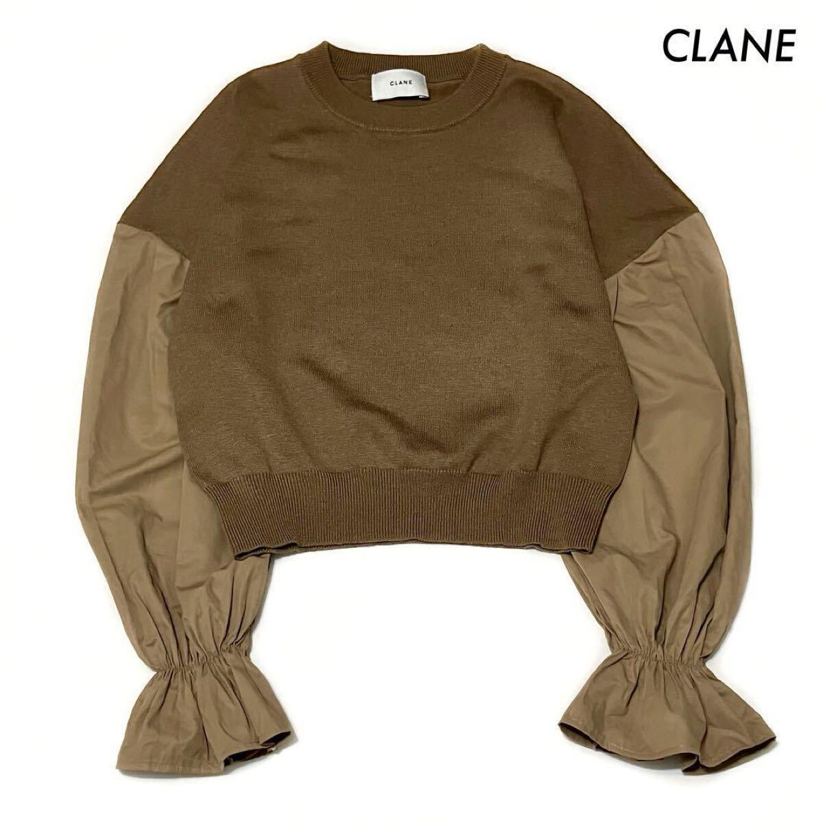 【送料無料】CLANE クラネ★袖切替 ニットシャツドッキング レイヤード ブラウス レディース拍卖