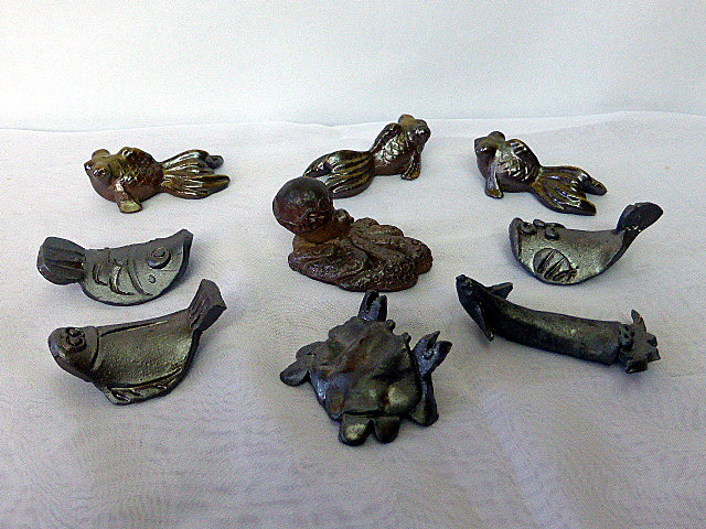 A35 郷土玩具 備前焼 陶吉作 箸置き 魚シリーズ 9点まとめて 置物/オブジェ/ディスプレイ・250122拍卖