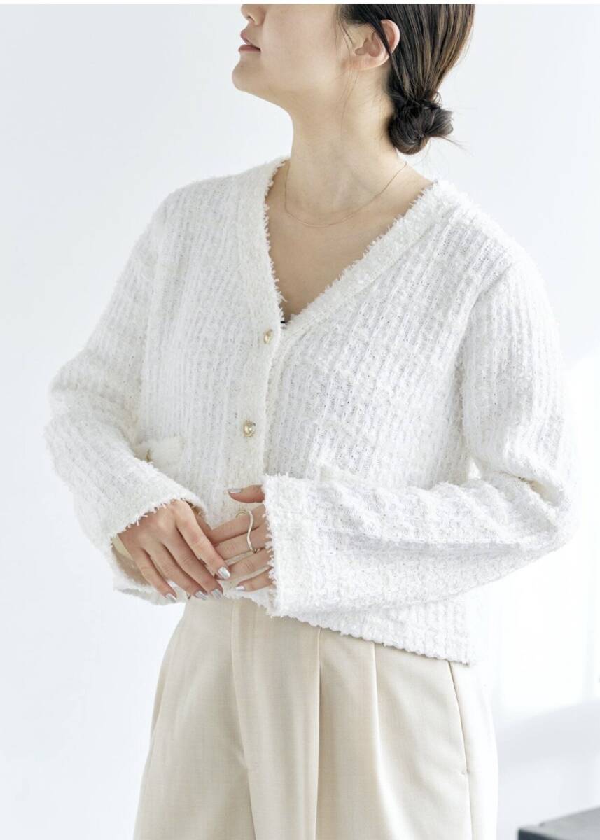 USED☆IENA/イエナ【TORRAZZO DONNA/トラッゾドンナ ツィードニットカーディガン ☆ホワイト フリーサイズ 拍卖