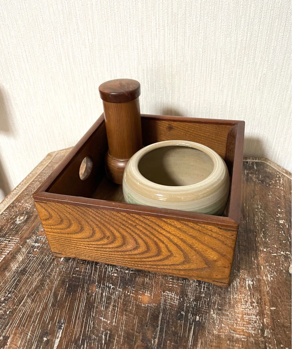 時代物 煙草盆 たばこ盆 莨盆 喫煙具 小物入れ アンティーク 木製 陶器 レトロ 拍卖