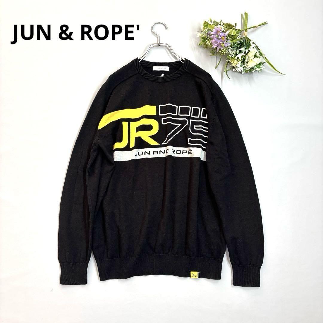 ジュンアンドロペ M 長袖 ニットセーター ブラック ビッグロゴ JUN & ROPE JUN & ROPE' レディースM〜L程度拍卖