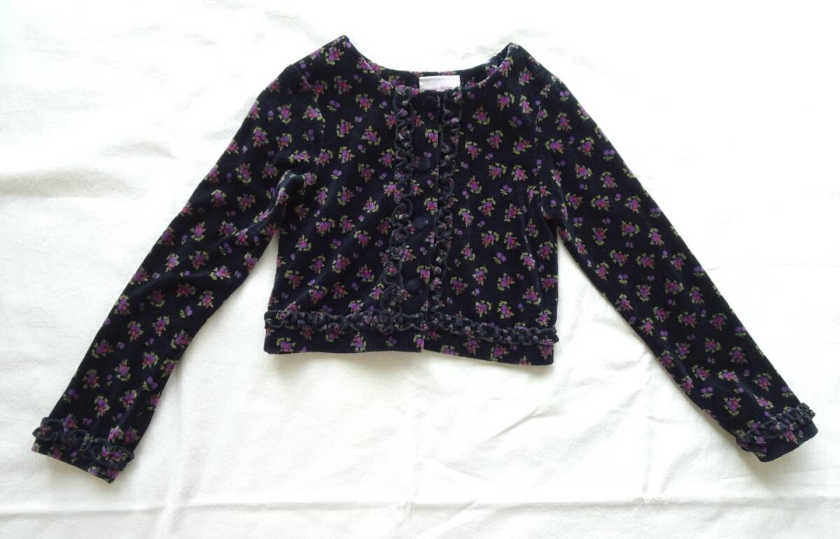 LAURA ASHLEY girls★ローラアシュレイ★カーディガン★ボレロ★長袖★ラウンドネック★ベロア調花柄★110拍卖