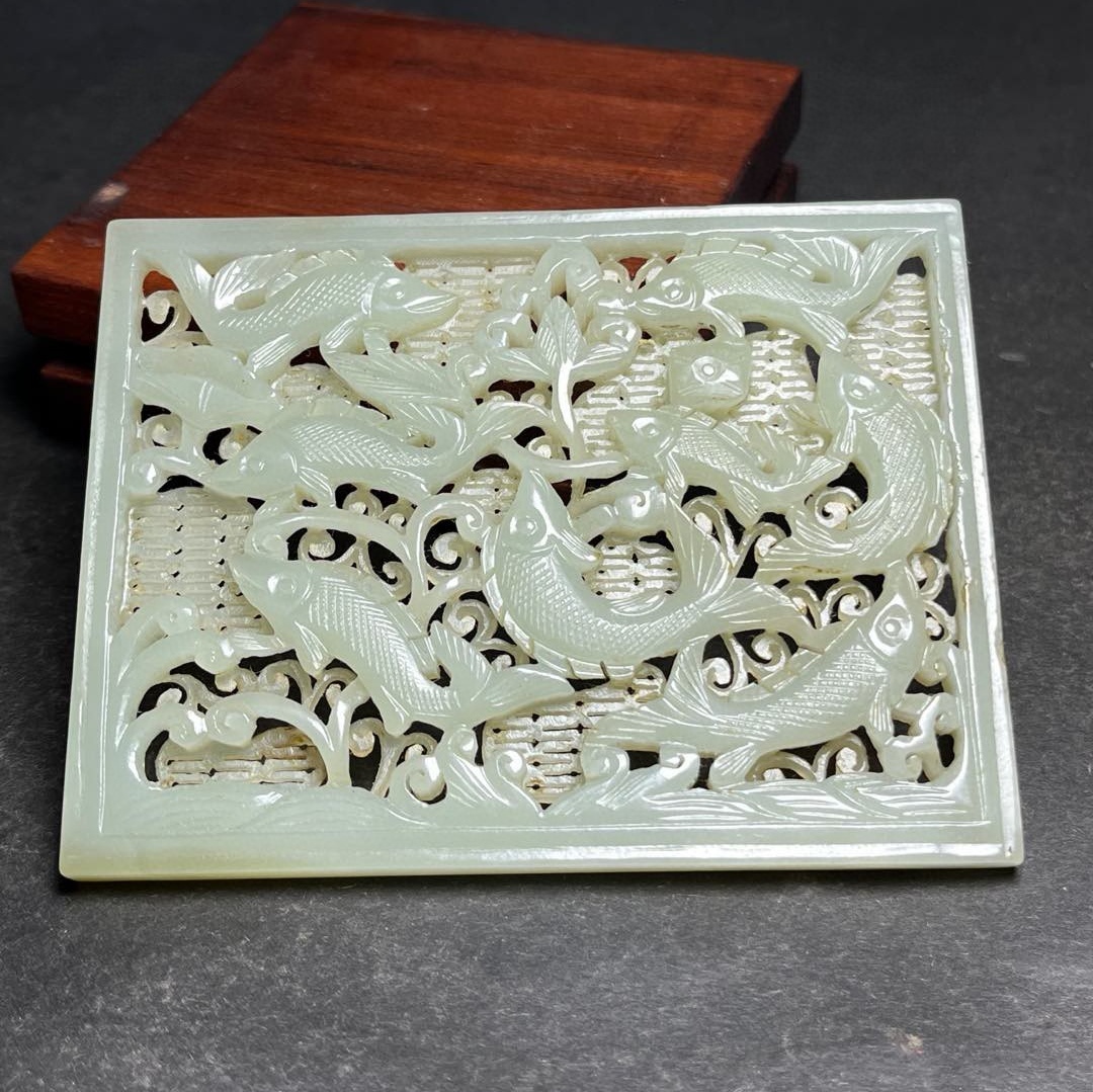 旧蔵 清 玉彫 連年有餘 拉絲玉佩 透空彫 極細工 中国古玩 古美術 骨董品 201-13拍卖