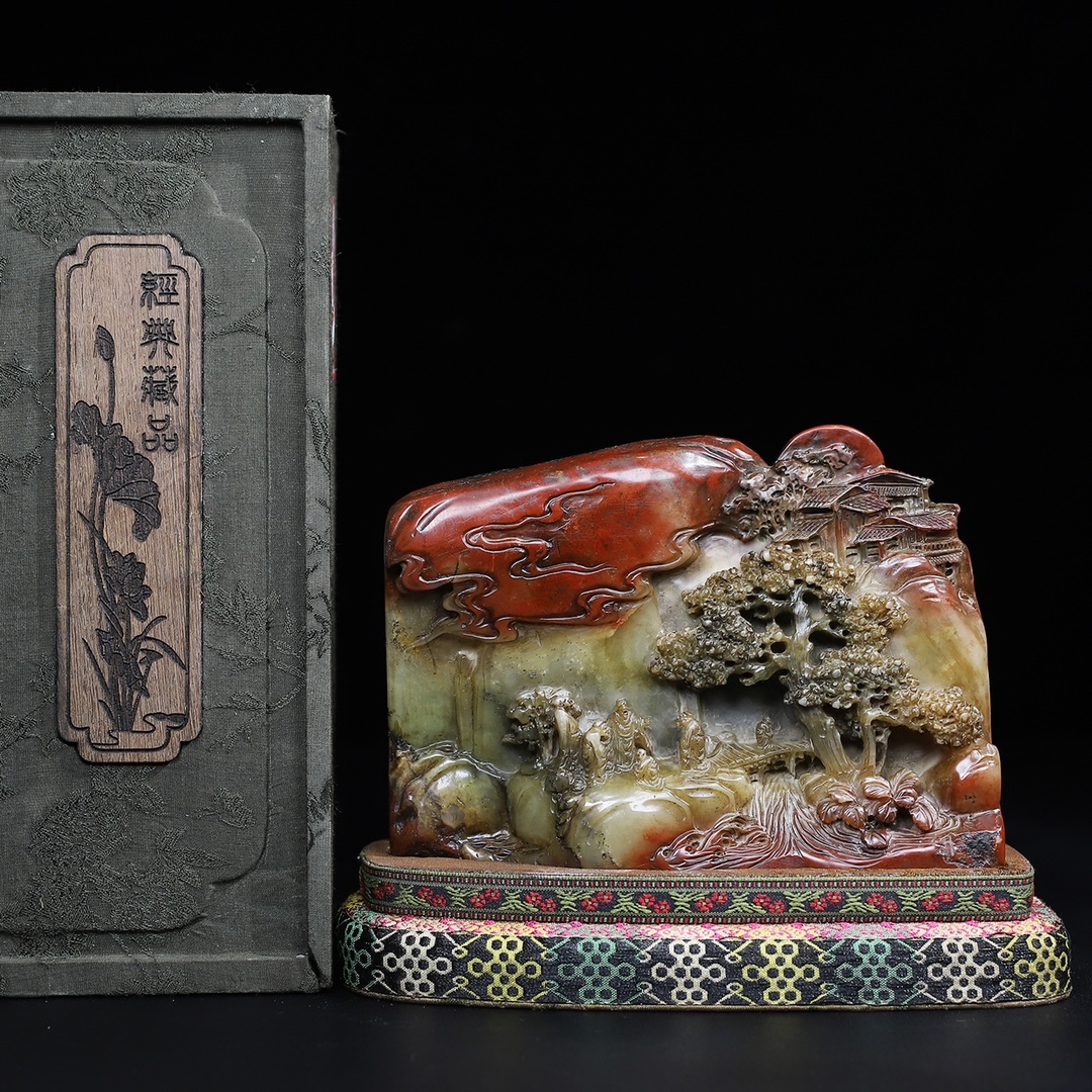 旧蔵 【清代篆刻家 黄易】寿山石 『深山の会友』山水の人物 印鑑 天然石 手彫 篆刻 古印材 極細工 中国古玩 古美術 骨董品 201-10拍卖