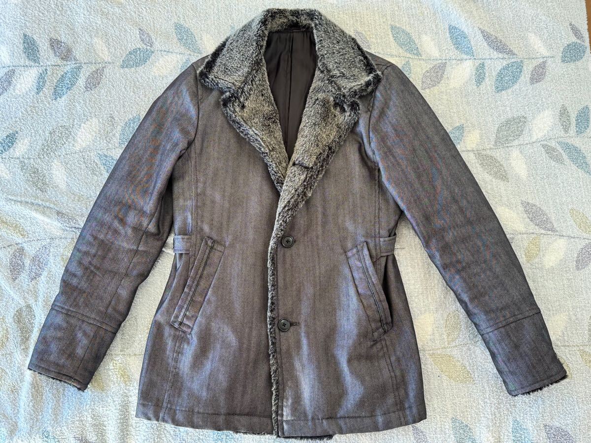 【送料無料】MALE&Co. TAKA-Q タカキュー 冬用 メンズ パイピング コート Sz.LL 襟ボア 中綿 slim fit Mサイズ グレー拍卖