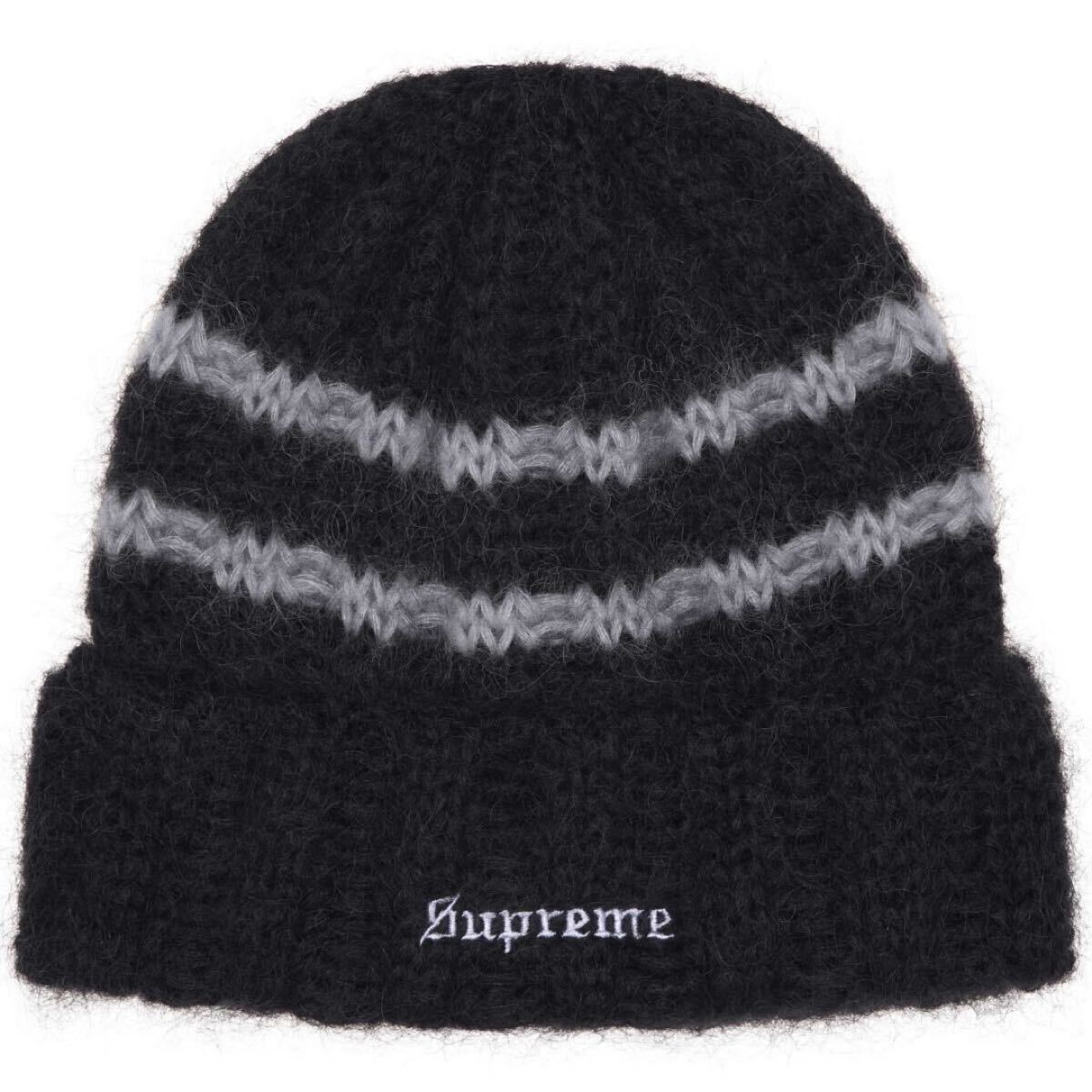 【新品未使用】 24AW 25 新品 SUPREME シュプリーム BRUSHED STRIPE BEANIE ストライプビーニー ニット帽 帽子 ぼうし BLACK ブラック 黒色拍卖