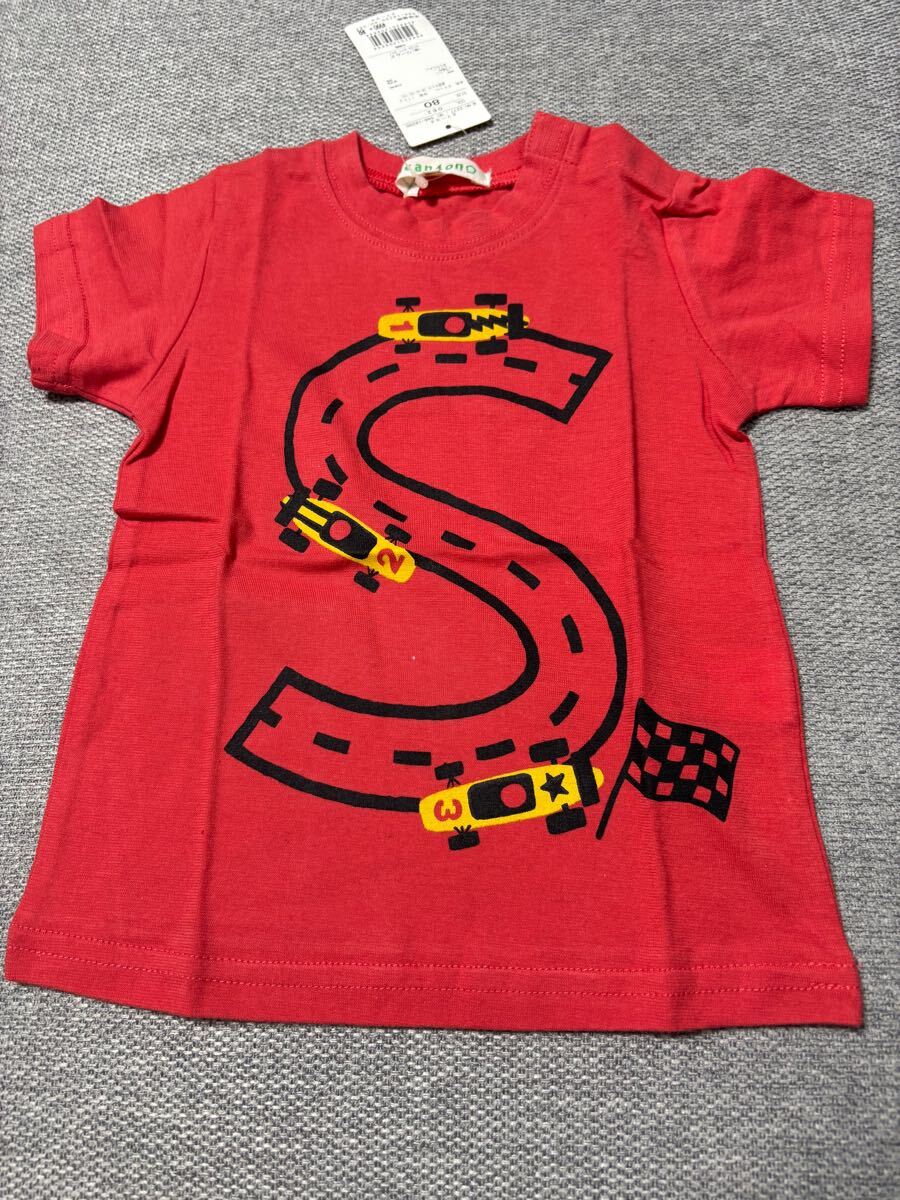 新品未使用タグ付き サンカンシオン 赤 車 道路 デザイン Tシャツ サイズ80 ベビー 即決あり拍卖