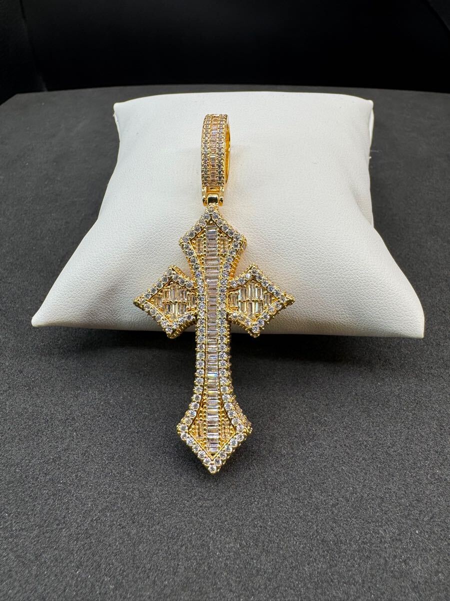 ゴールド バゲット 十字架 ジルコニアダイヤ ブリンブリン ネックレス ロザリオ拍卖