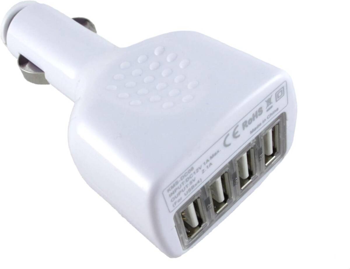 即日発送 4連 USBポート シガーソケット ホワイト 白 LED 青 ブルー 5V-3A 12V 24V 車 バイク トラック 充電器 ライター タイプC拍卖