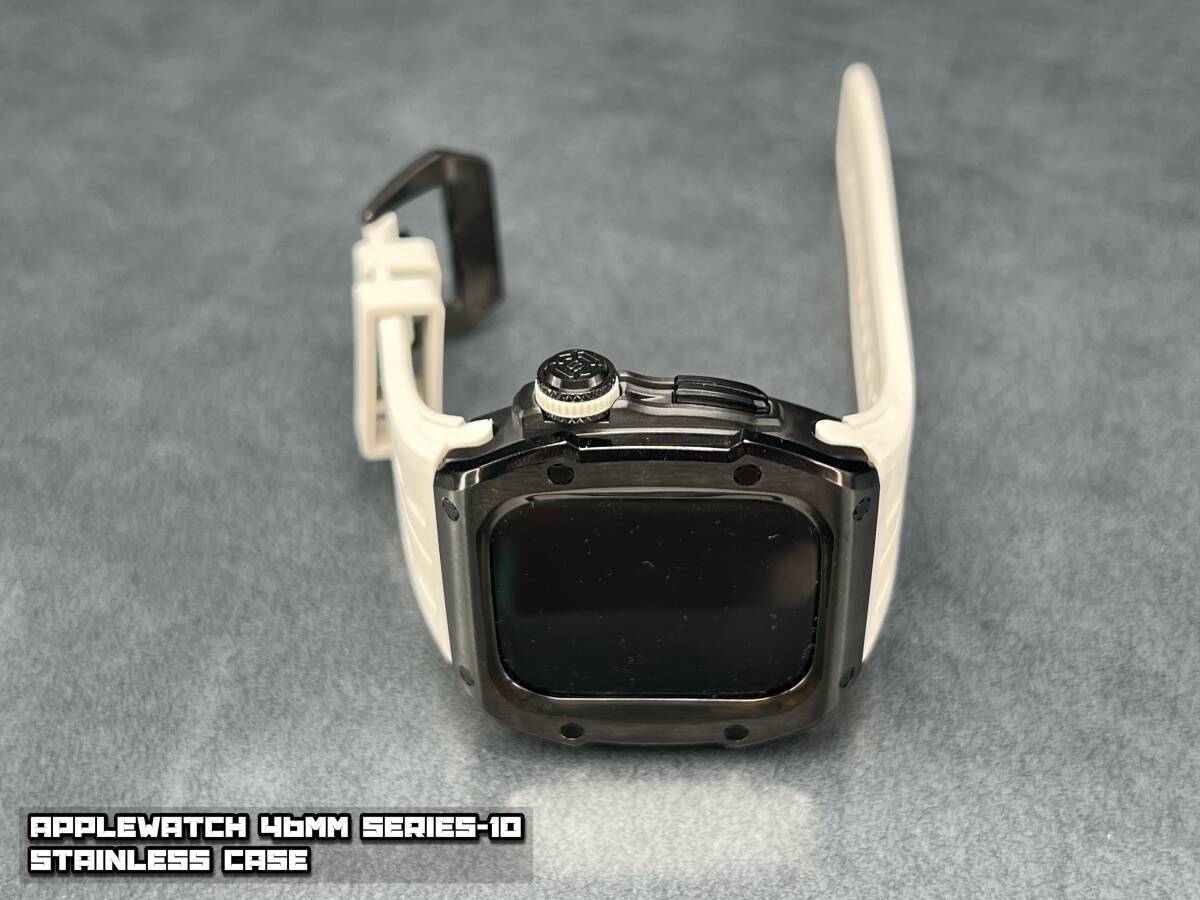 46mm 46ミリ アップルウォッチ ブラック ステンレス ケース サンドホワイト ラバー ベルト シリーズ10 applewatch拍卖
