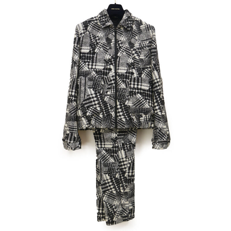 ルイヴィトン Louis Vuitton LV セットアップ ブラック×ホワイト メンズ 46/38 チェック柄拍卖