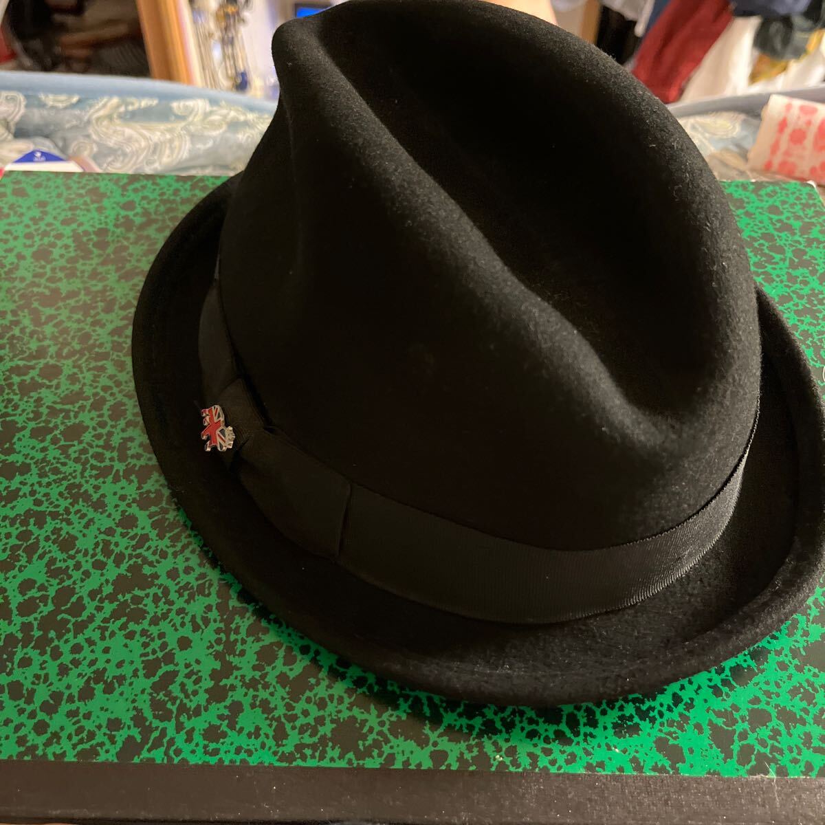 クリスティーズ1773・メイドロンドン 試着程度品 きれい 素材ウール100% ブラック 中折れハット 興味深い 59〜62CMモデル かわいい拍卖