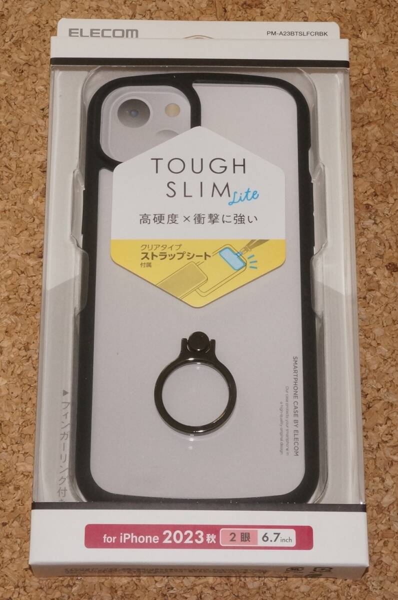 ★新品★ELECOM iPhone15Plus TOUGH SLIM LITE リング付 ストラップホールシート付き フレームカラー ブラック拍卖