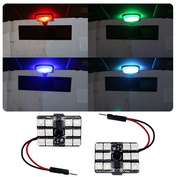 LEDルームランプ RGB 2枚セット リモコン付 12SMD 調光 調色 T10 まくら球 ソケット付属拍卖