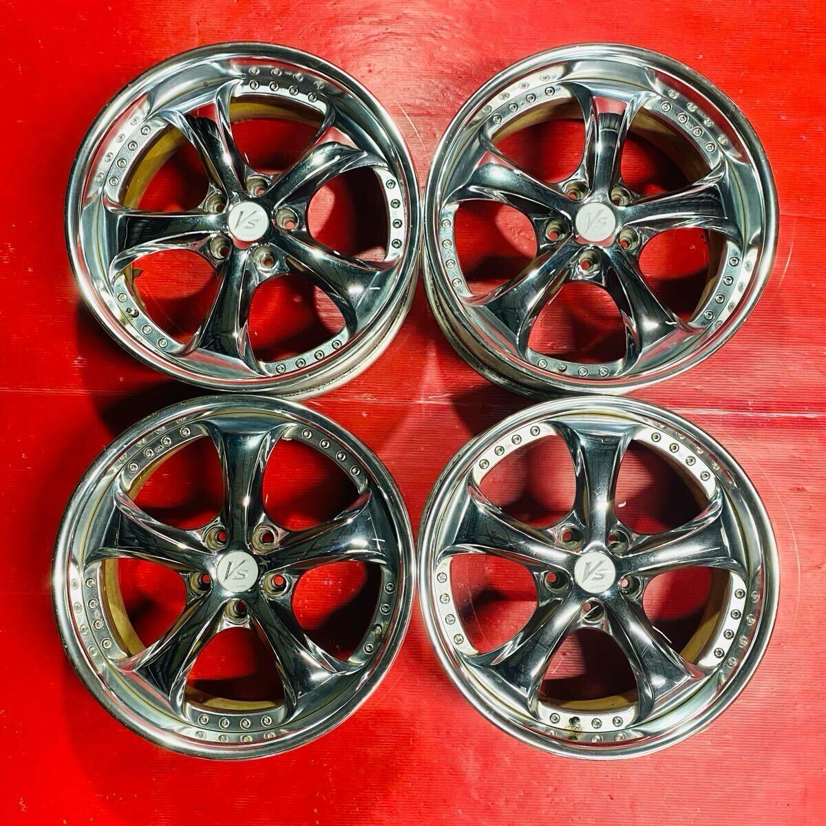 希少 深リム ワーク WORK VS-KF 19インチ 8J +38 8.5J +39 PCD114.3 5H メッキ ハブ径約73mm VSKF 当時物 ドリフト 4本セット拍卖