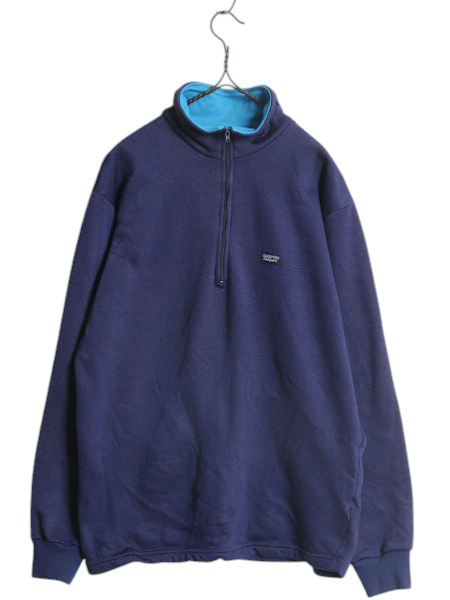 80s USA製 パタゴニア キャプリーン 長袖 Tシャツ メンズ L ヴィンテージ ストレッチ 裏 フリース アウトドア ハイネック ハーフジップ 紺拍卖
