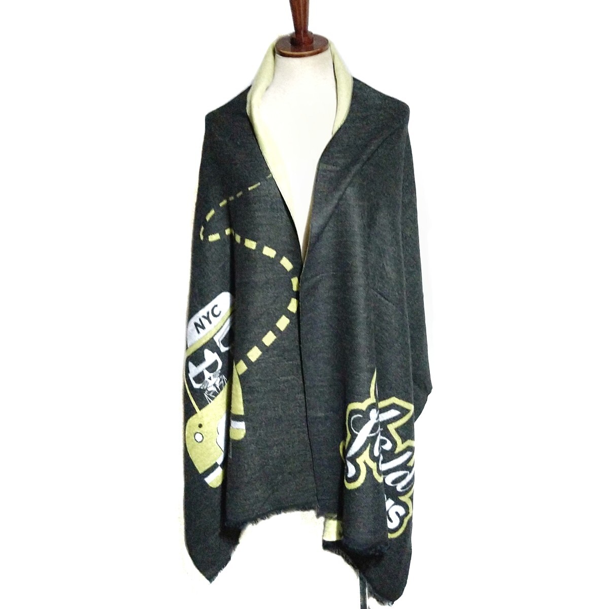 即決価格!【KARL LAGERFELD★カール ラガーフェルド】大判ストール ショール 猫Choupetteチャコールグレー×イエロー元シャネルデザイナー拍卖
