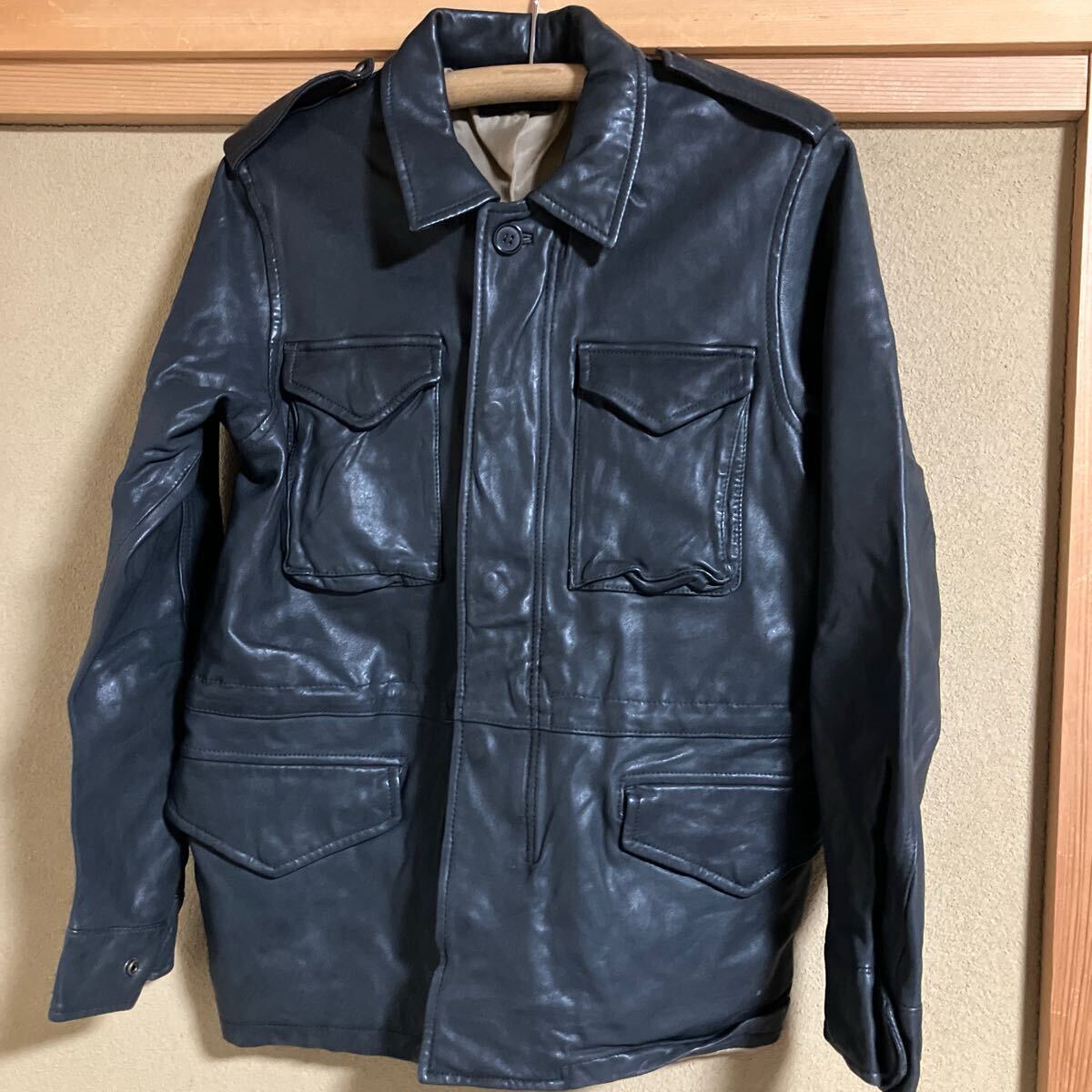ガイジンメイド、ベジタブルダイラムレザーM-65フィールドジャケット ブラックSサイズ拍卖