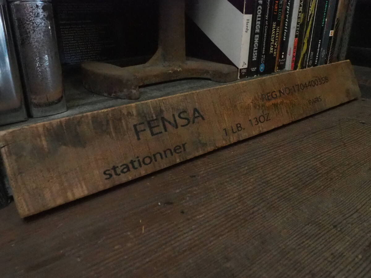 【フランス蚤の市チーク材プレート58×7㎝】木製古道具アンティーク骨董インテリア看板古材箪笥インダストリアル無垢材家具ステンシル印字拍卖