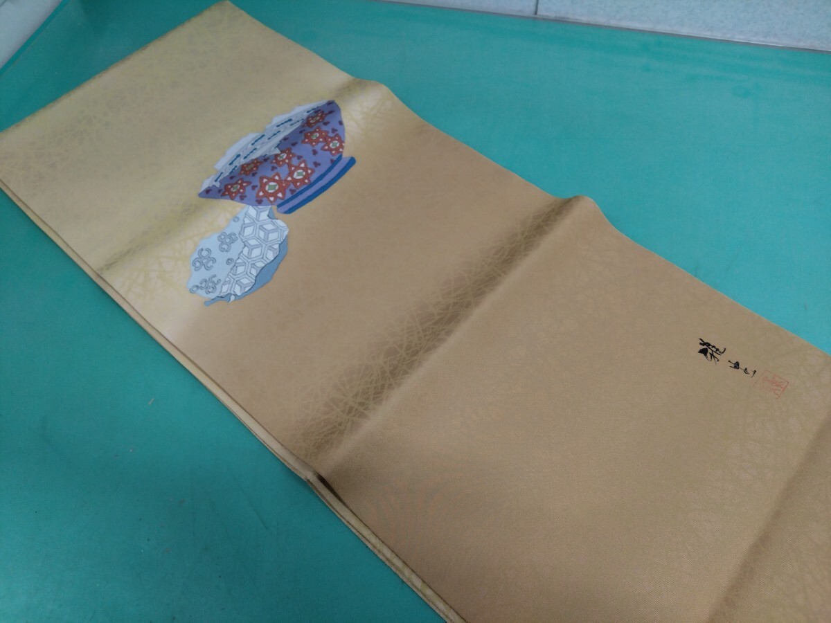 ●173【雅生 作】作家物 銘 落款 正絹 逸品 一重 お太鼓 高級 帯 古典 茶碗 雅 保管品 ③拍卖