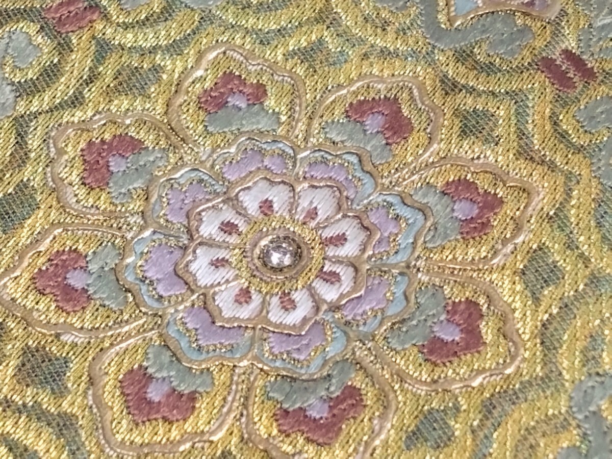 ● 1 高級 袋帯【芳純】正絹 ラインストーン 花 華 紋 輝き 光沢 煌 雅 豪華絢爛 六通 帯 縁起物 中古 保管品 ③拍卖