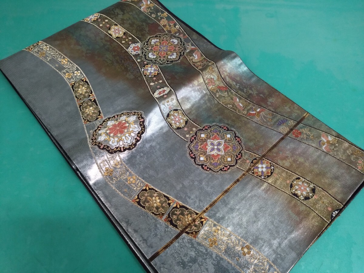 ● 8 高級 袋帯【〇立枠三ッ華】輝き 光沢 煌 雅 豪華絢爛 六通 帯 縁起物 中古 保管品 ②拍卖