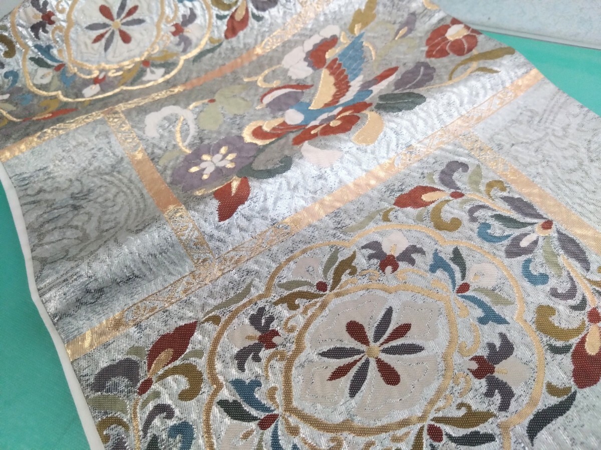 ● 11 高級 袋帯 膨れ織 鴛鴦 おしどり 華紋 金彩 金糸 縁起物 中古 ③拍卖