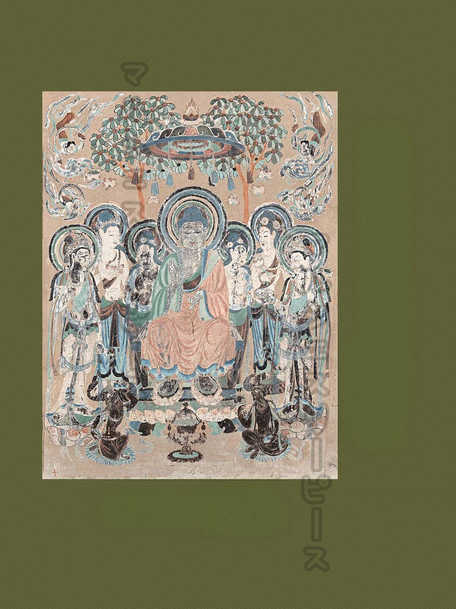 敦煌 壁画 弥勒伝法図 弥勒図 仏教美術 仏画 絹本 東洋画 中堂画 掛け物 未表装拍卖