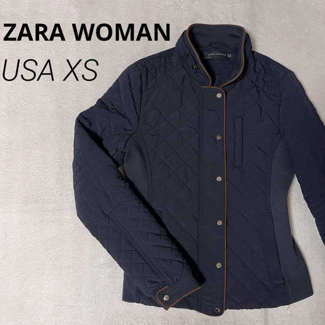 ZARA WOMAN ザラ ザラウーマン キルティングジャケット ブルゾン ネイビー XS S 金ボタン スナップ ファスナー スタンドカラー拍卖
