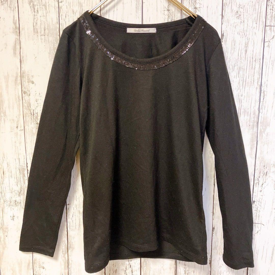 美品 アーバンリサーチ 黒 長袖Tシャツ ビーズ付き フリーサイズ カットソー拍卖