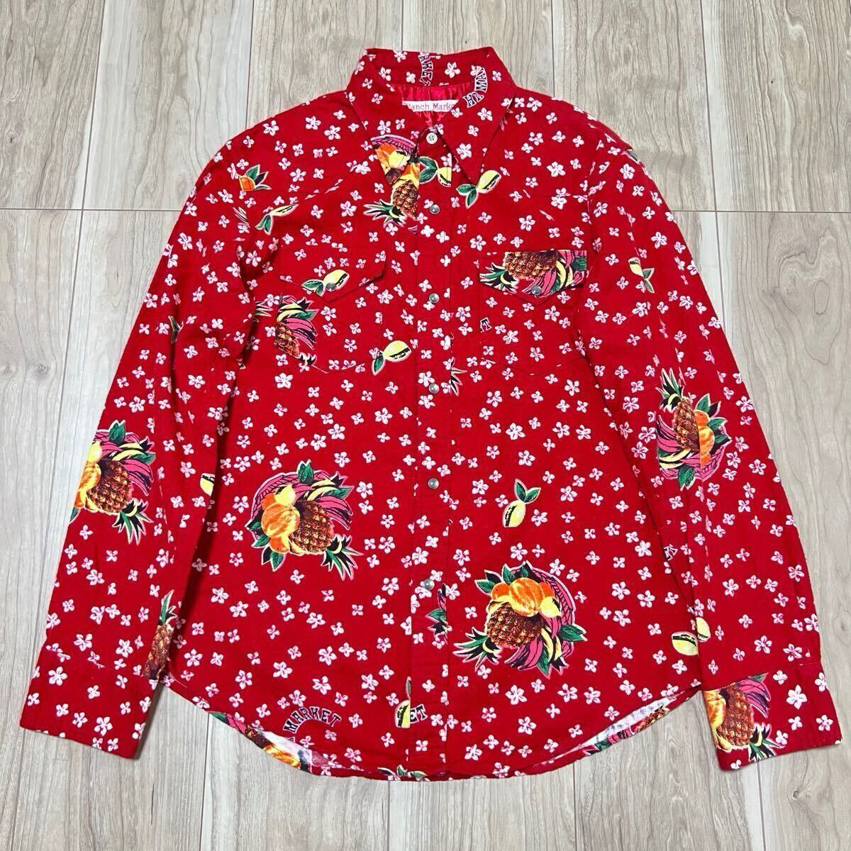 ★送料360円★H.R.MARKET ハリウッドランチマーケット 長袖シャツ 総柄 日本製 赤 レッド レディース 綿100% コットン サイズ3 花柄 R-7075拍卖