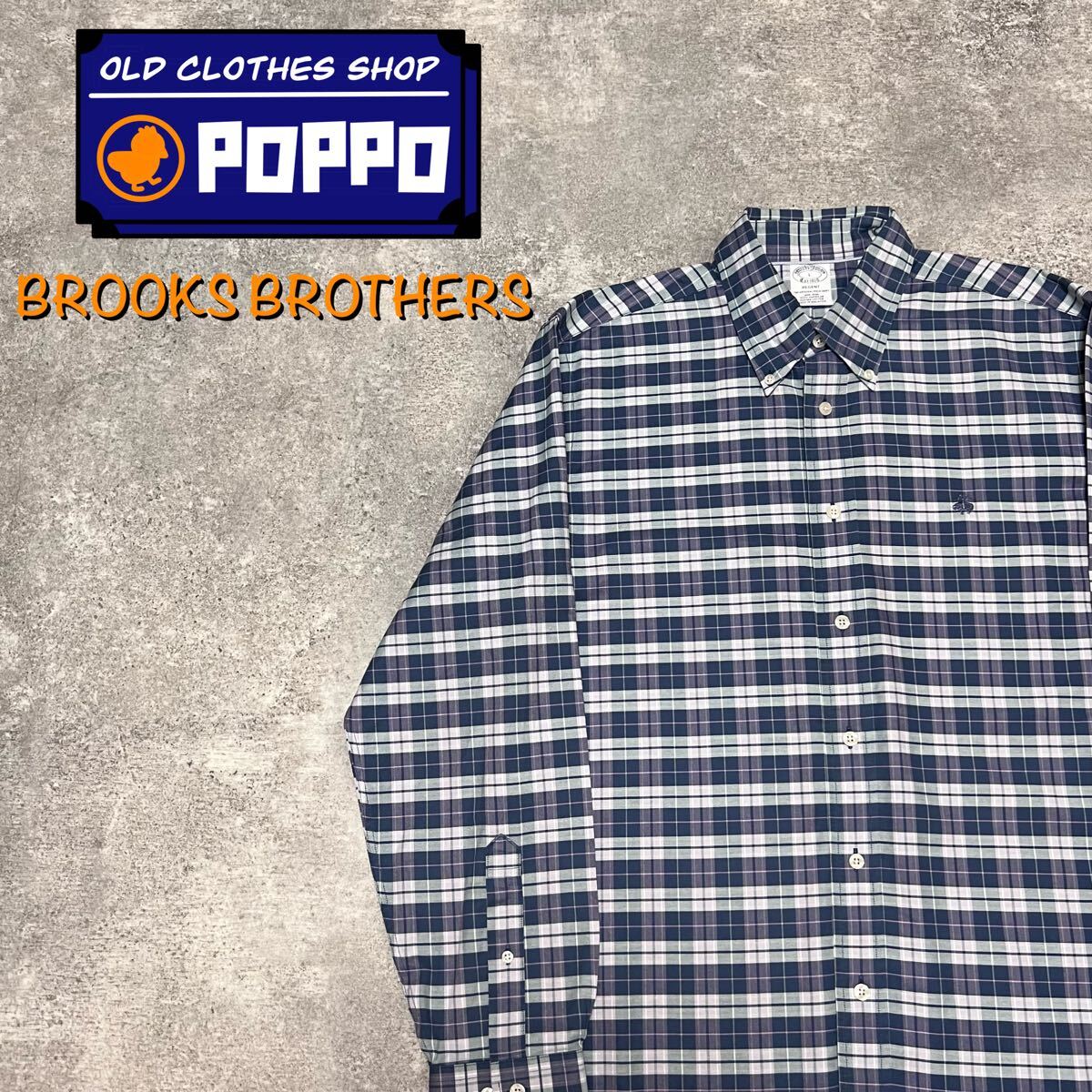 ブルックスブラザーズ ワンポイント ネイビー×ピンク×ホワイトチェックシャツ 長袖シャツ拍卖