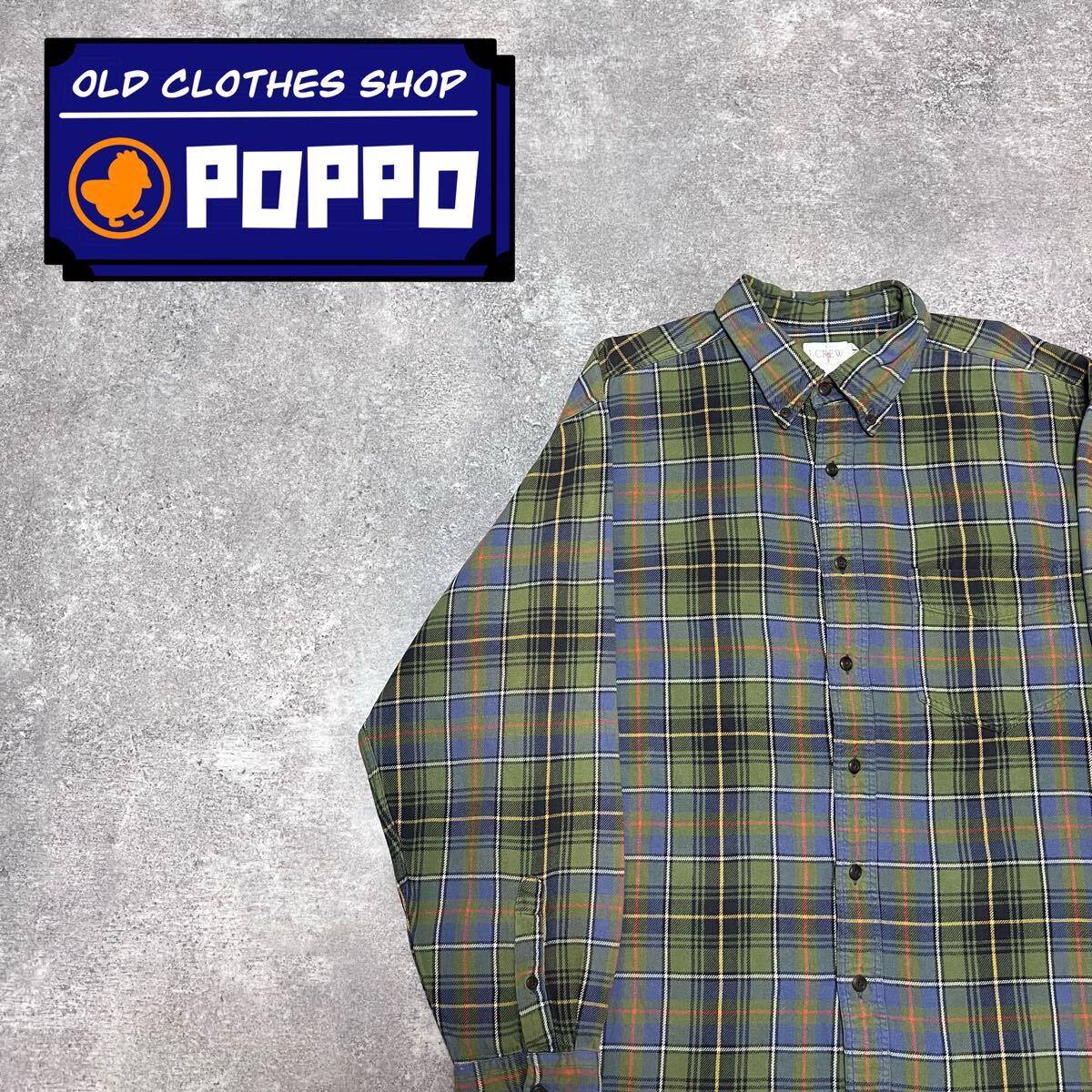 ジェイクルーJ.CREW グラスグリーンチェックネルシャツ 巨人タグ 90s 長袖シャツ拍卖