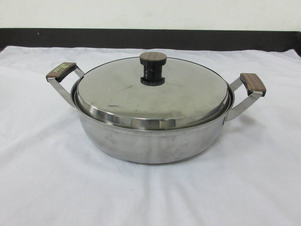 ( か-K-8006 )ステンレス鍋 月美人印 直径27cm 蓋つき 両手鍋 中古拍卖