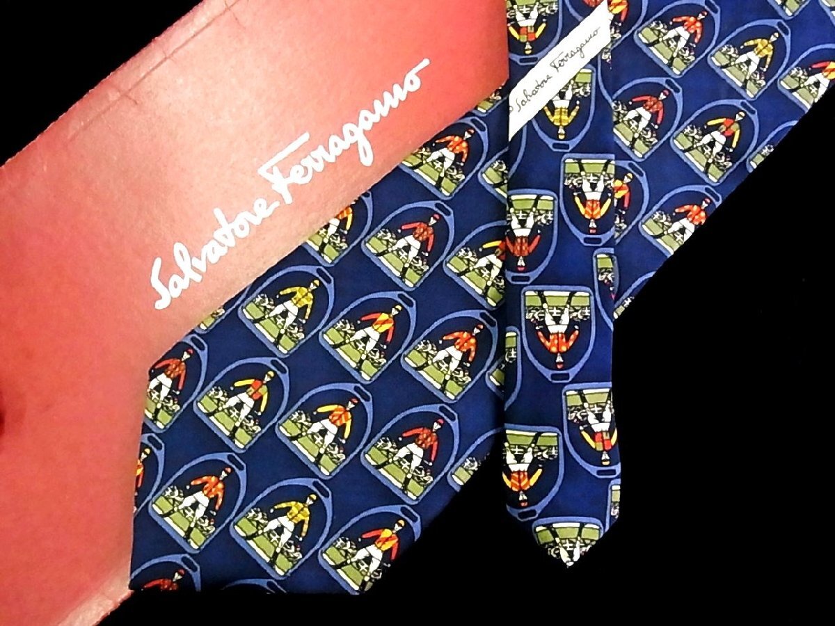 ♪今週の特売980円~♪2323♪状態並品【FERRAGAMO】フェラガモ【騎手 ジョッキー 馬具 鐙 柄】ネクタイ♪拍卖