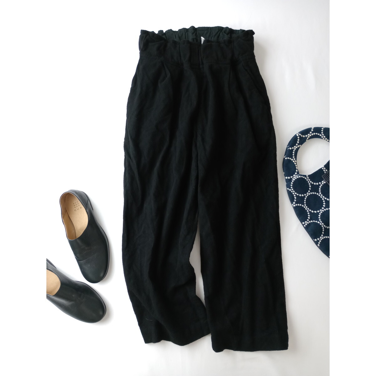 22AW FIRMUM フィルマム フランネル レーヨン ガーメント ダイ 8分丈 パジャマ パンツ イージー 黒 ブラック XS拍卖