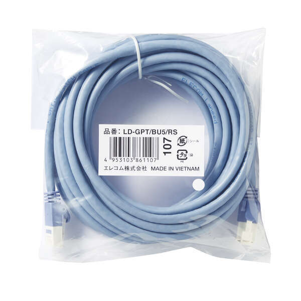 Cat6準拠LANケーブル スタンダード/ツメ折れ防止タイプ 5.0m プロテクターと耐久性の高いコネクターのダブル構造: LD-GPT/BU5/RS拍卖