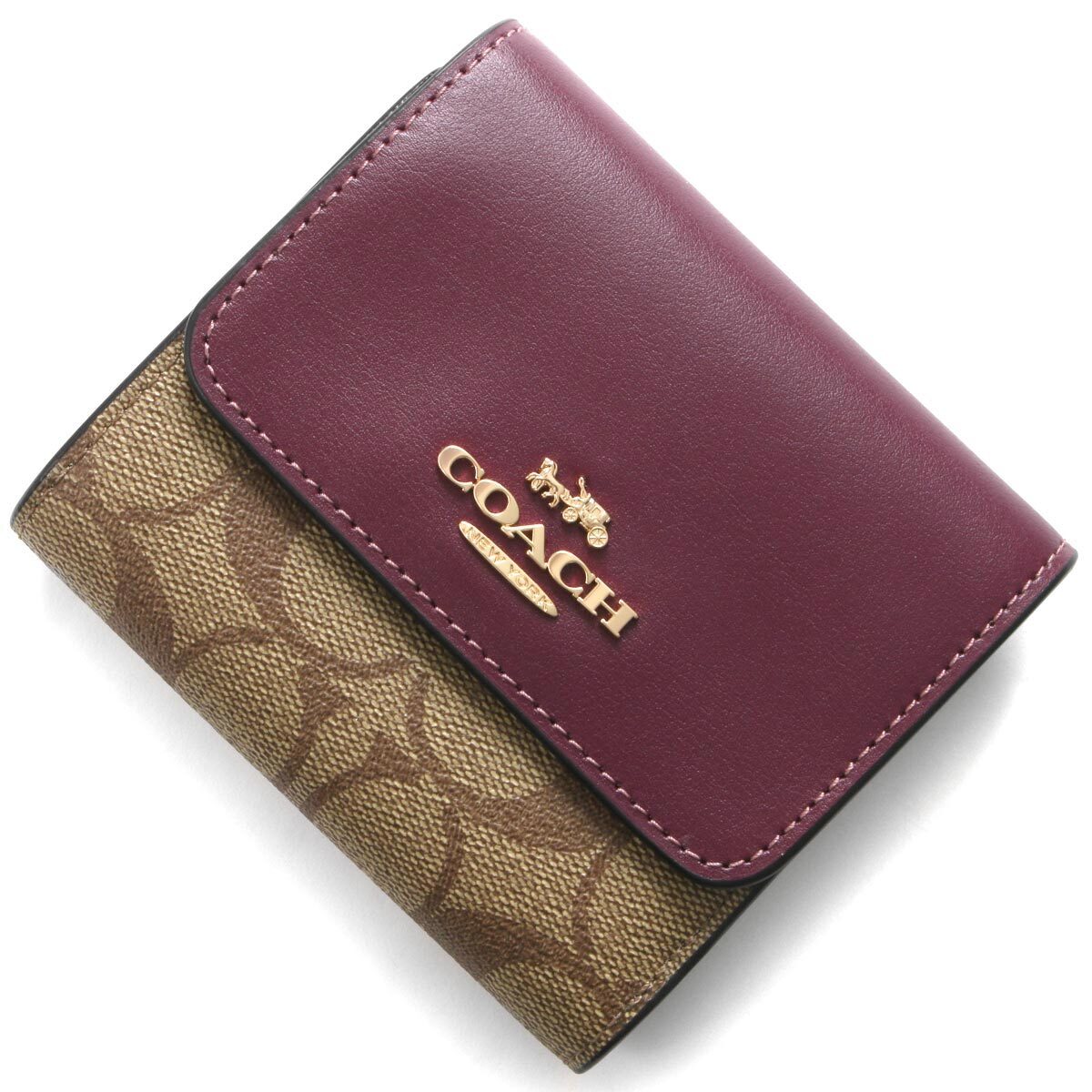 コーチ 三つ折り財布 財布 レディース シグネチャー スモール KHAKI&DEEP BERRY CE930 IMRSF COACH拍卖