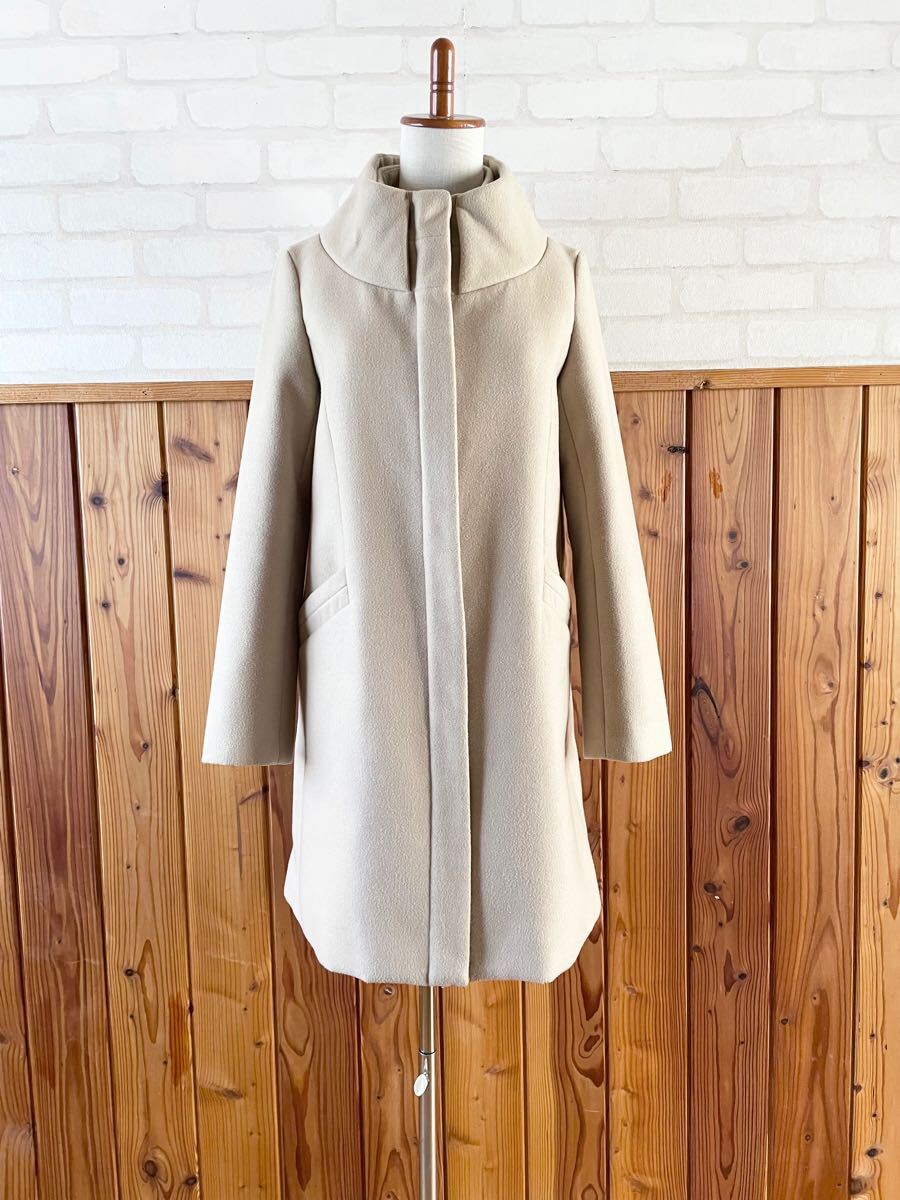 grove 上品 レディース スタンドカラー ロングコート Mサイズ ライトベージュ系 アイボリー系 ハイネック フォーマル soutien collar coat拍卖