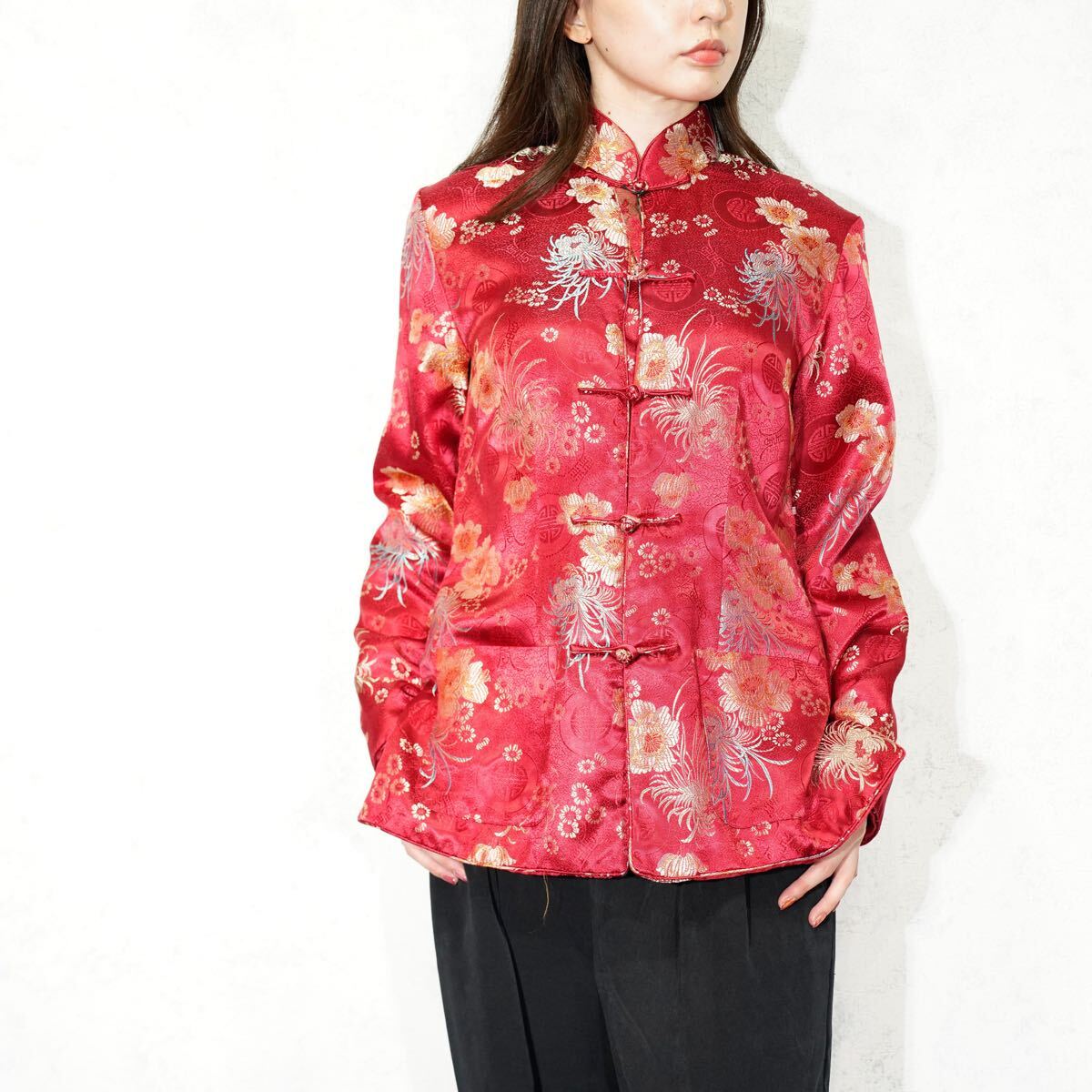 USA VINTAGE newportnews EMBROIDERY JACQUARD DESIGN CHINA JACKET/アメリカ古着ジャガード刺繍デザインチャイナジャケット拍卖