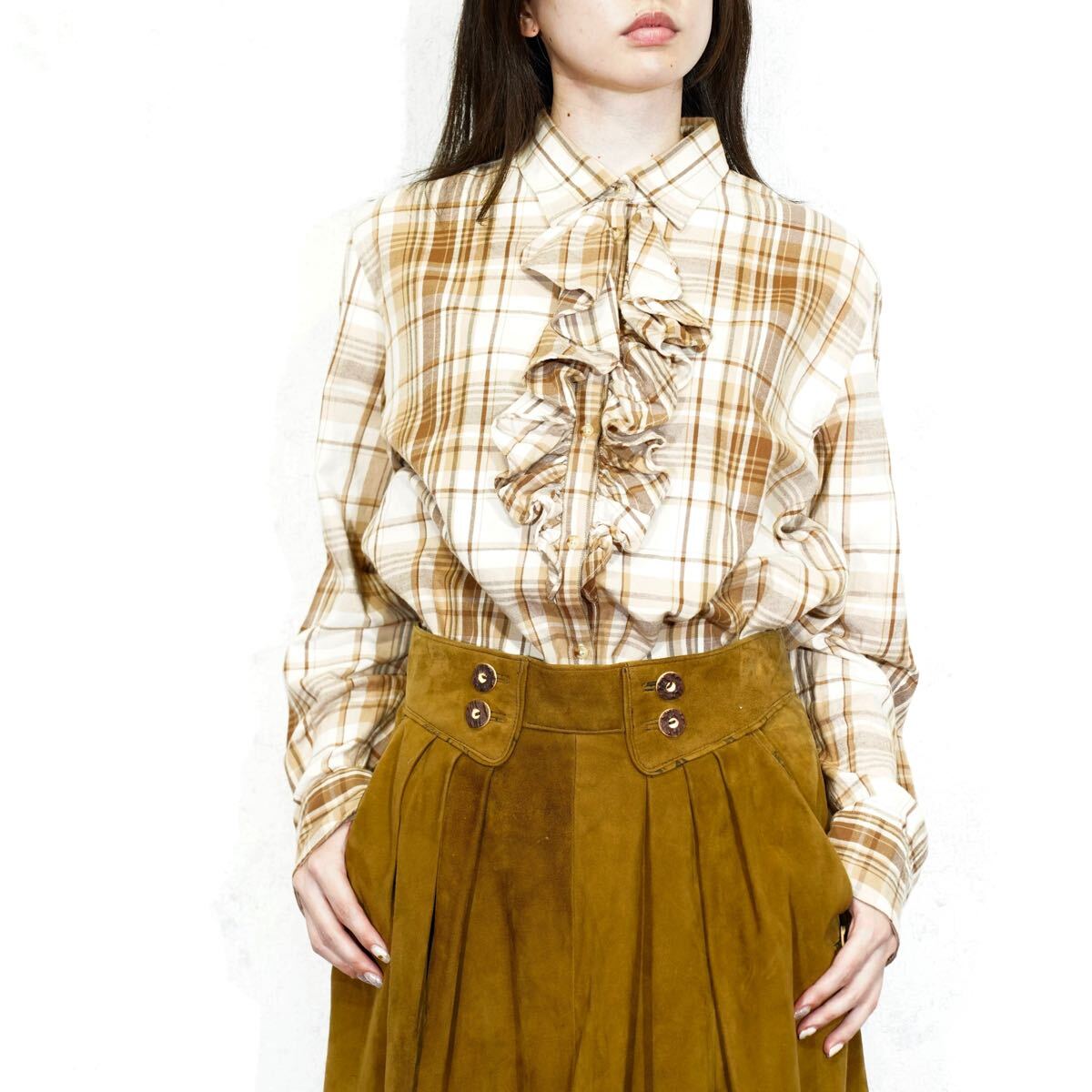 *SPECIAL ITEM* USA VINTAGE LAUREN RALPH LAUREN アメリカ古着ローレンラルフローレンチェック柄フリルデザインシャツ拍卖