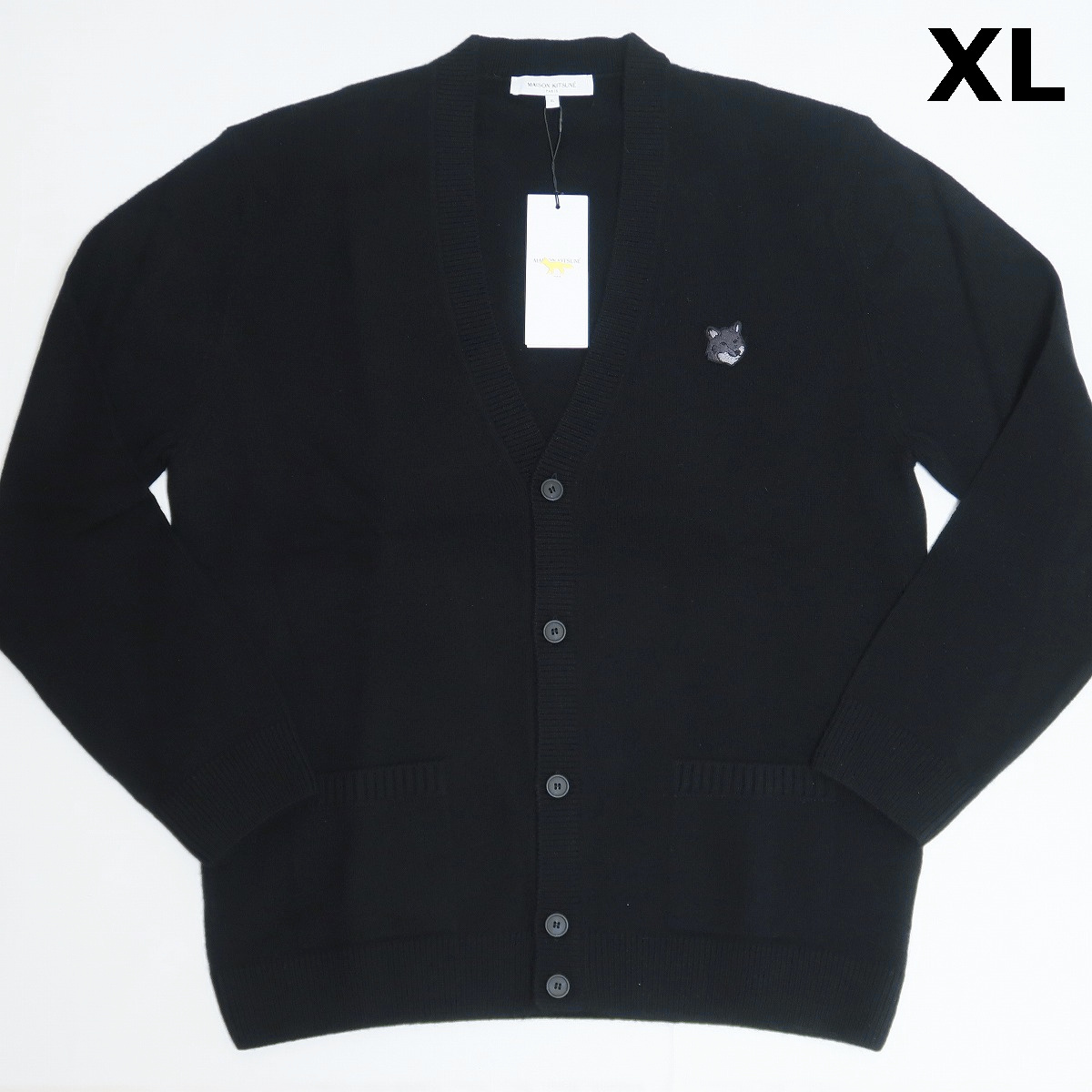 XL 新品 MAISON KITSUNE カーディガン ニット メゾンキツネ 黒 フォックスヘッド パッチ拍卖