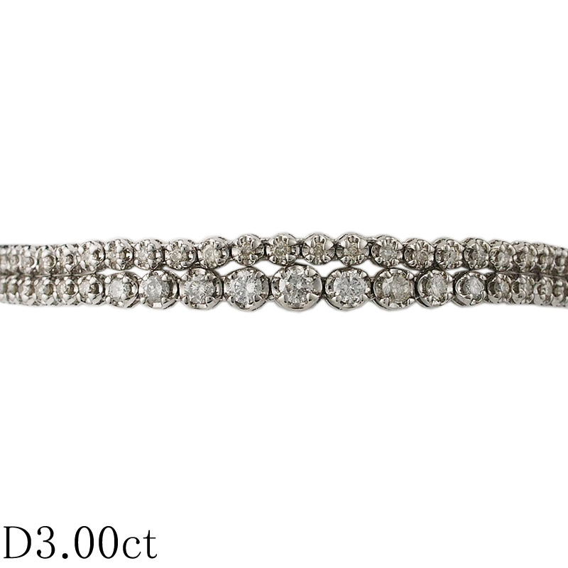 ダイヤモンド/3.00ct 2重デザイン ブレスレット K18WG拍卖
