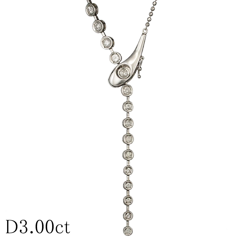 ダイヤモンド/3.00ct デザイン ネックレス Pt850/K18WG拍卖