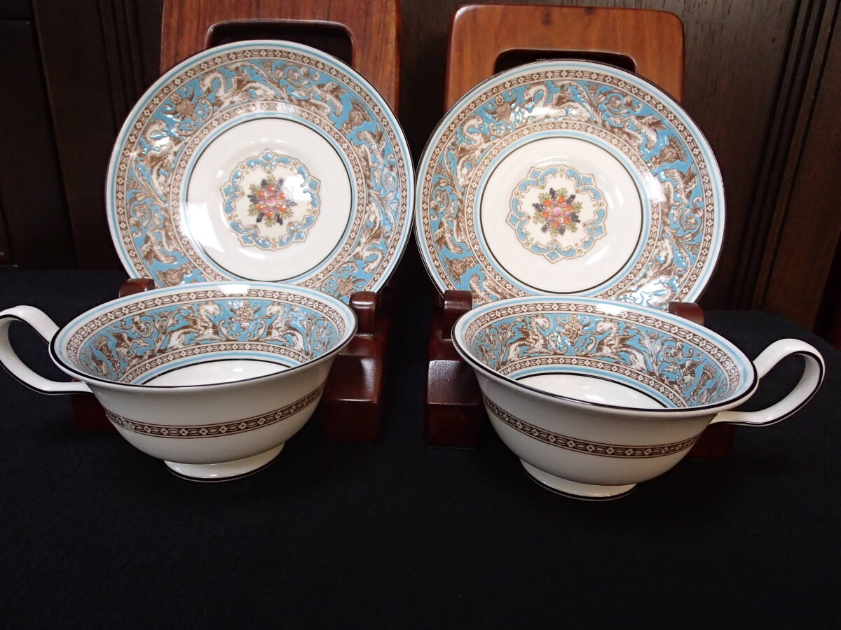 【ウエッジウッド】【フロレンティーンターコイズ・ブルー・ピオニー】①(ティーカップ&ソーサー)(2客)・未使用・箱なし・美品拍卖