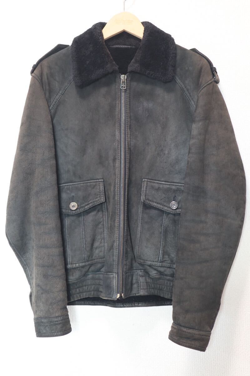 本革 PAUL & JOE ポールアンドジョー ムートンコート MADE IN FRANCE ブラック 羊革 シープスキン / フライトジャケット レザー rrl拍卖