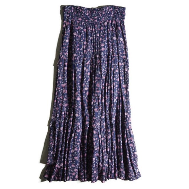 C0761f39 ▼ISABEL MARANT ETOILE イザベルマランエトワール▼ コットン フラワープリント マキシ丈 フレアスカート ネイビー 36 春~秋拍卖